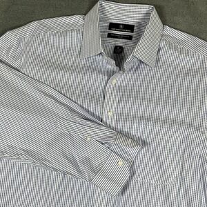 Hart Schaffner Marx Men Dress Shirt Cotton Lovell Size 17/34 Blue Check Non-iron